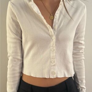 H&M White Long Sleeve Cropped Cardigan